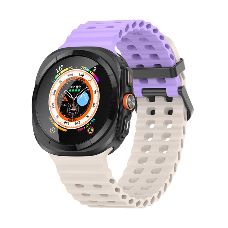 For Samsung Galaxy Watch Ultra 2025 Marine Double Buckle Silicone Watch Band with 3D Curved Film