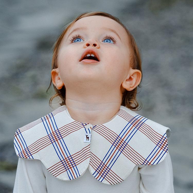 Benzdeer Petal Shape Bib Infants Saliva Towel, Ripple Red and Blue Grid