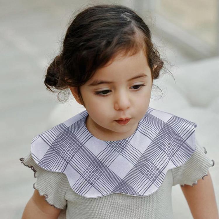 Benzdeer Petal Shape Bib Infants Saliva Towel, Beige Grey Checkered