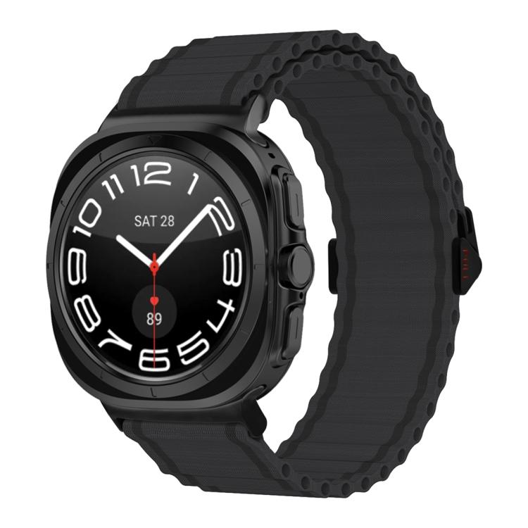 For Samsung Galaxy Watch Ultra 47mm Marine Loop Nylon Watch Band with 3D Curved Film