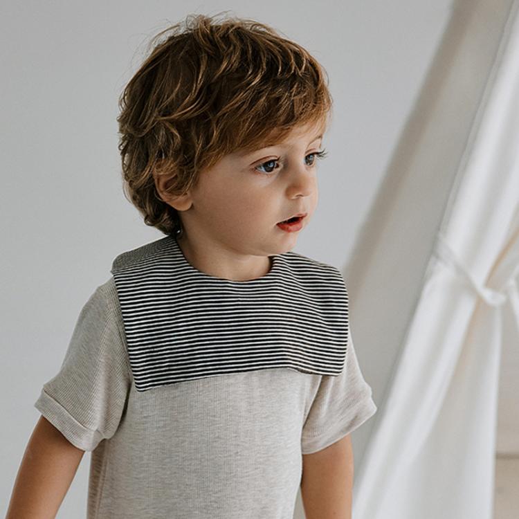 Benzdeer Baby Bib Infants Saliva Towel, Brown Striped Square Collar