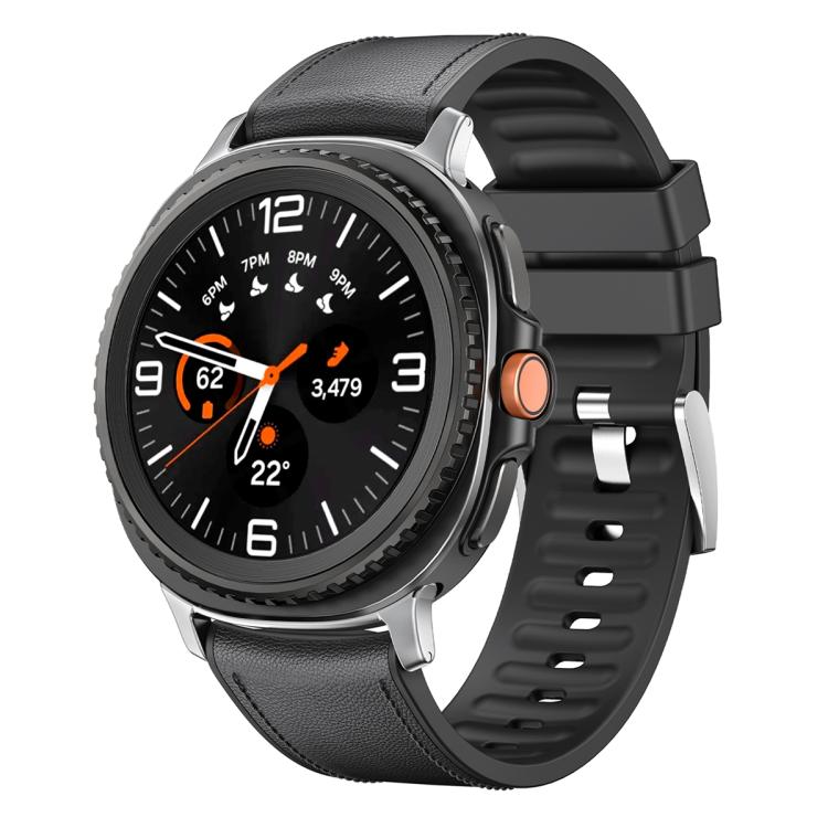 For Samsung Galaxy Watch8 Classic 46mm Silicone Leather Skin Watch Band with 3D Curved Film