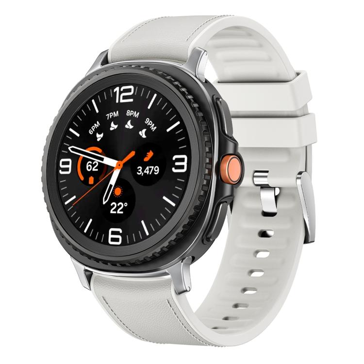 For Samsung Galaxy Watch8 Classic 46mm Silicone Leather Skin Watch Band with 3D Curved Film