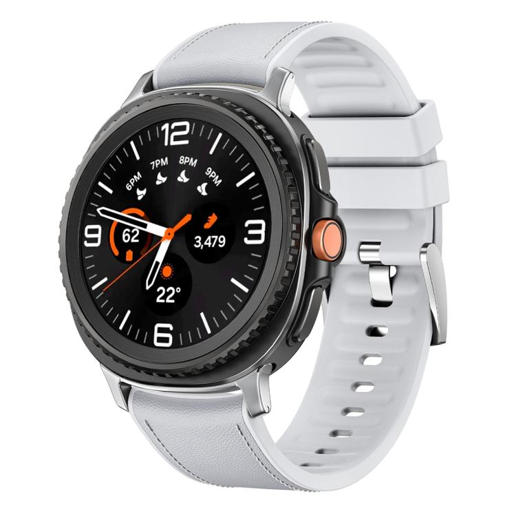 For Samsung Galaxy Watch8 Classic 46mm Silicone Leather Skin Watch Band with 3D Curved Film