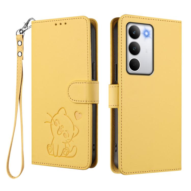 For Realme C71 4G Global Embossed Heart Cat Leather Phone Case with Hand Strap