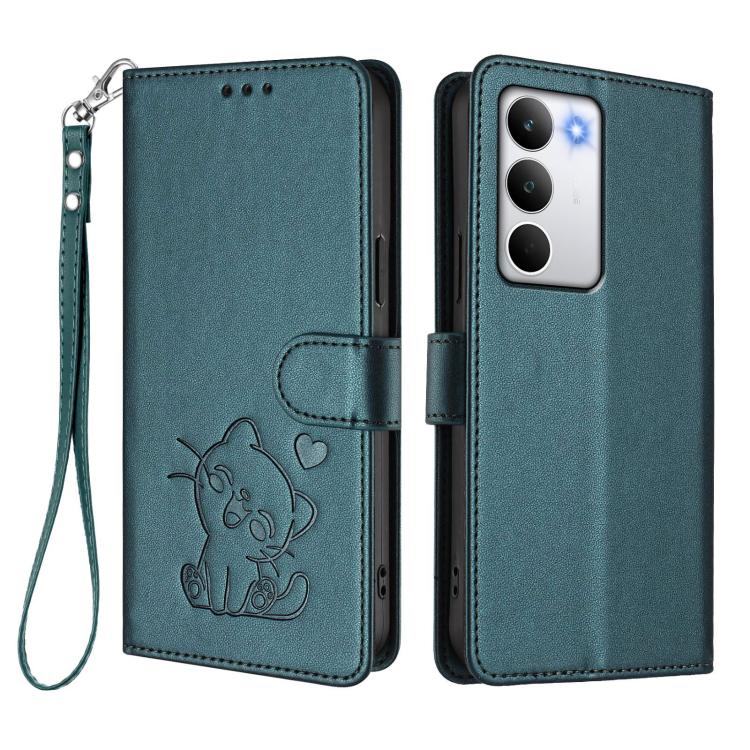 For Realme C71 4G Global Embossed Heart Cat Leather Phone Case with Hand Strap