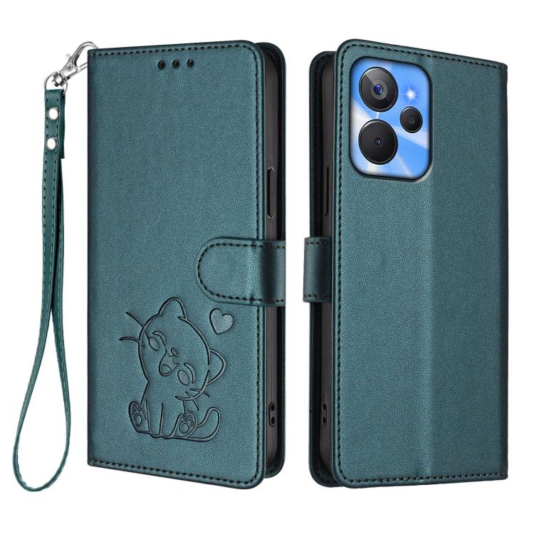 For Realme 10T 5G / 10S 5G Embossed Heart Cat Leather Phone Case with Hand Strap