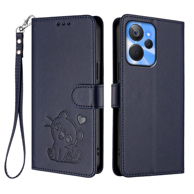 For Realme 10T 5G / 10S 5G Embossed Heart Cat Leather Phone Case with Hand Strap