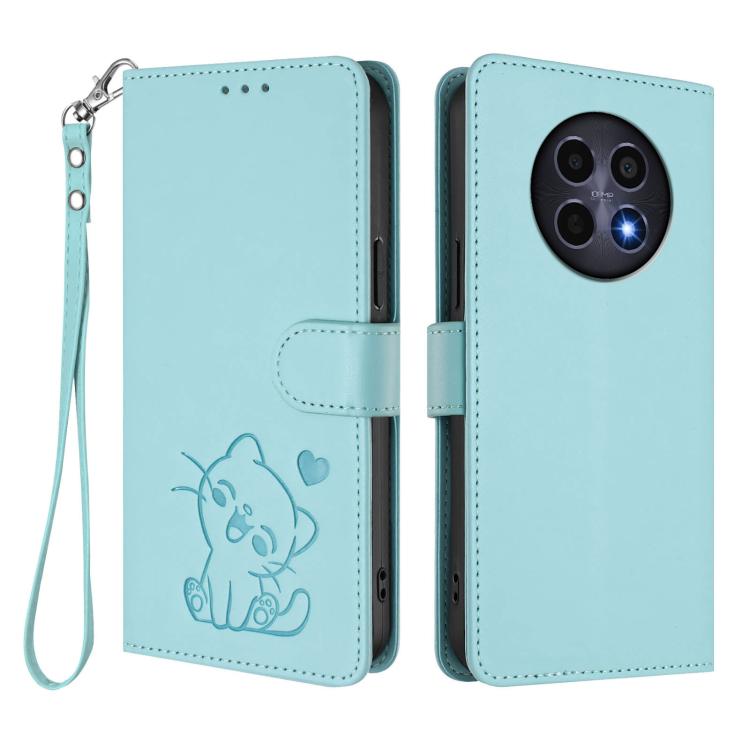 For Realme 13 / 12 / 12x / C65 5G Global Embossed Heart Cat Leather Phone Case with Hand Strap