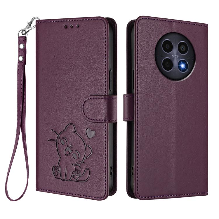 For Realme 13 / 12 / 12x / C65 5G Global Embossed Heart Cat Leather Phone Case with Hand Strap