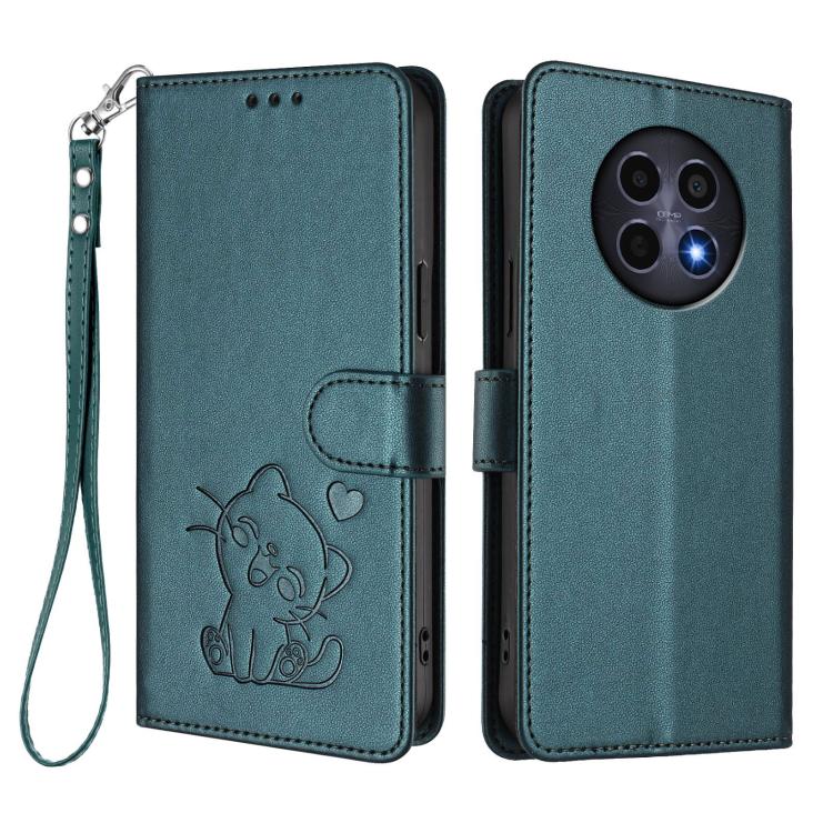 For Realme 13 / 12 / 12x / C65 5G Global Embossed Heart Cat Leather Phone Case with Hand Strap