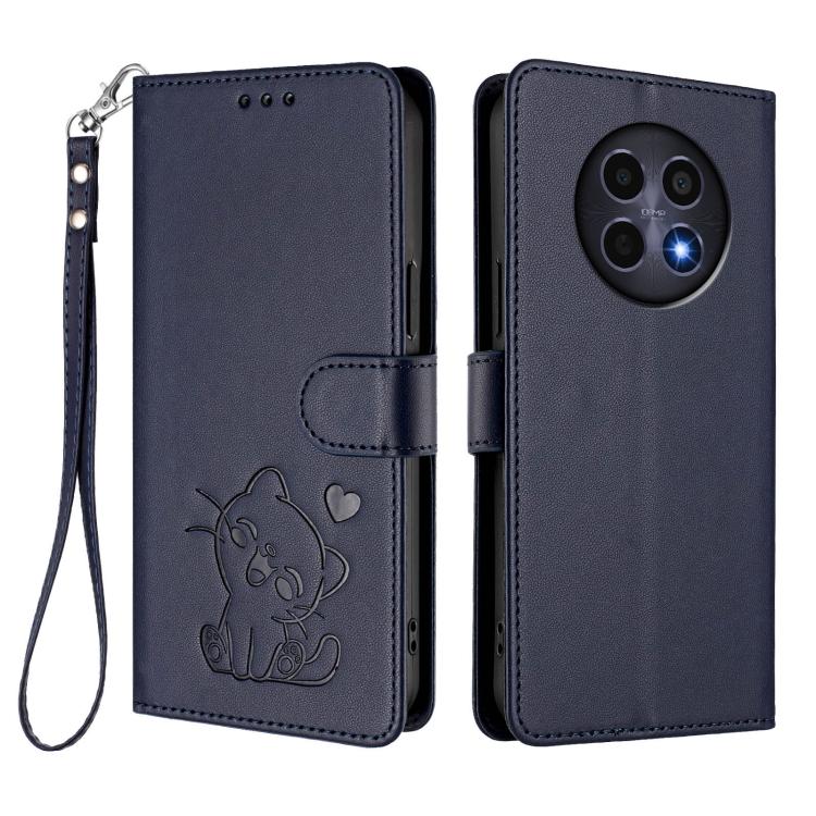 For Realme 13 / 12 / 12x / C65 5G Global Embossed Heart Cat Leather Phone Case with Hand Strap