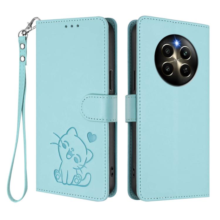 For Realme 12 Pro / 12 Pro+ / P1 Pro 5G Embossed Heart Cat Leather Phone Case with Hand Strap