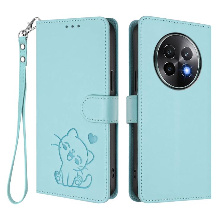 For Realme 13+ 5G Global Embossed Heart Cat Leather Phone Case with Hand Strap