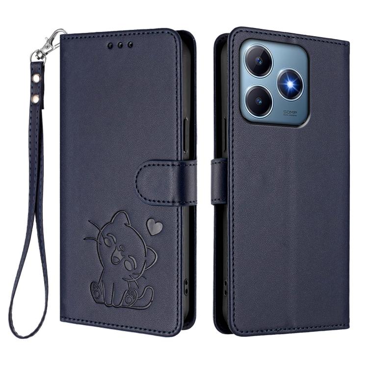 For Realme C63 / C61 / Note 60 4G Global Embossed Heart Cat Leather Phone Case with Hand Strap