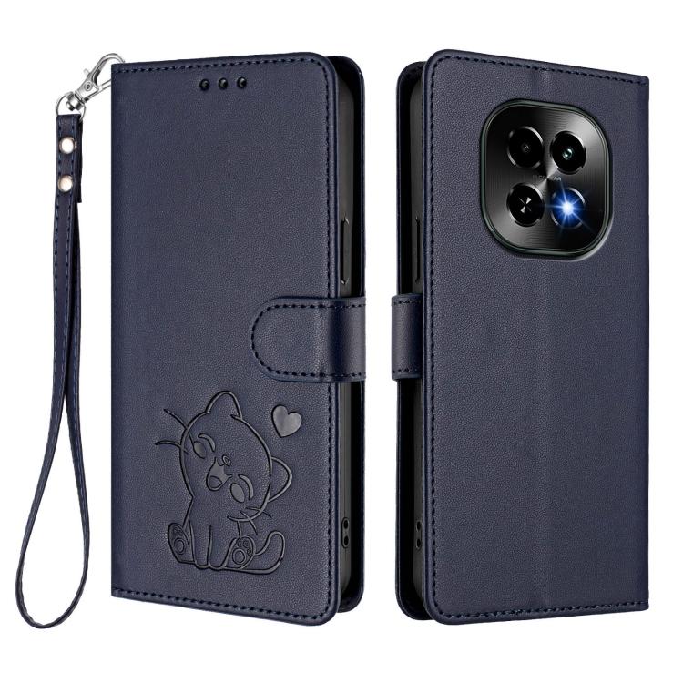 For Realme C63 5G Global Embossed Heart Cat Leather Phone Case with Hand Strap