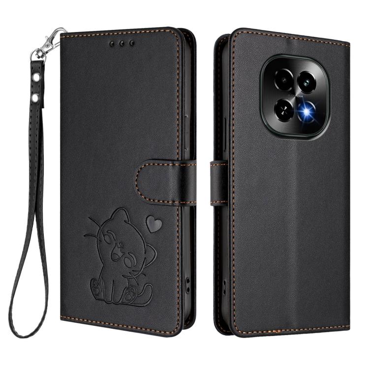 For Realme C63 5G Global Embossed Heart Cat Leather Phone Case with Hand Strap