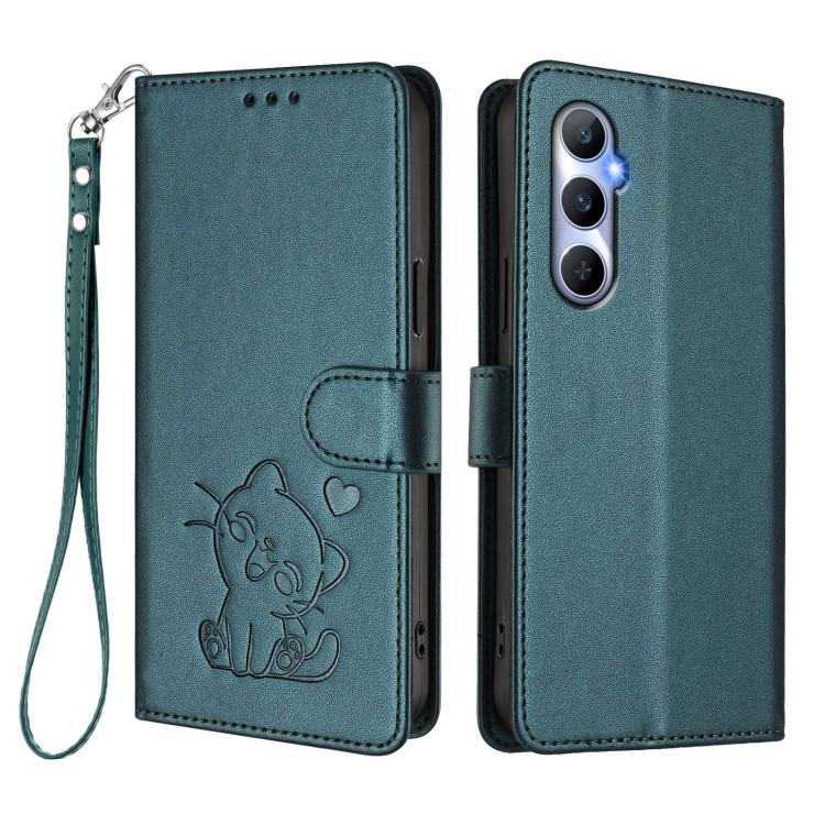 For Realme C65 4G Global Embossed Heart Cat Leather Phone Case with Hand Strap