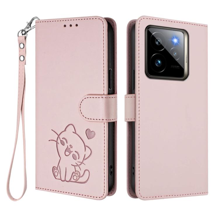 For Realme GT 7 Pro 5G / GT7 Pro Racing Embossed Heart Cat Leather Phone Case with Hand Strap
