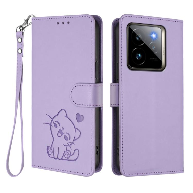 For Realme GT 7 Pro 5G / GT7 Pro Racing Embossed Heart Cat Leather Phone Case with Hand Strap
