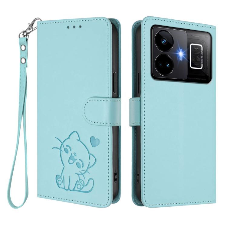 For Realme GT3 5G / GT Neo 5 240W Embossed Heart Cat Leather Phone Case with Hand Strap