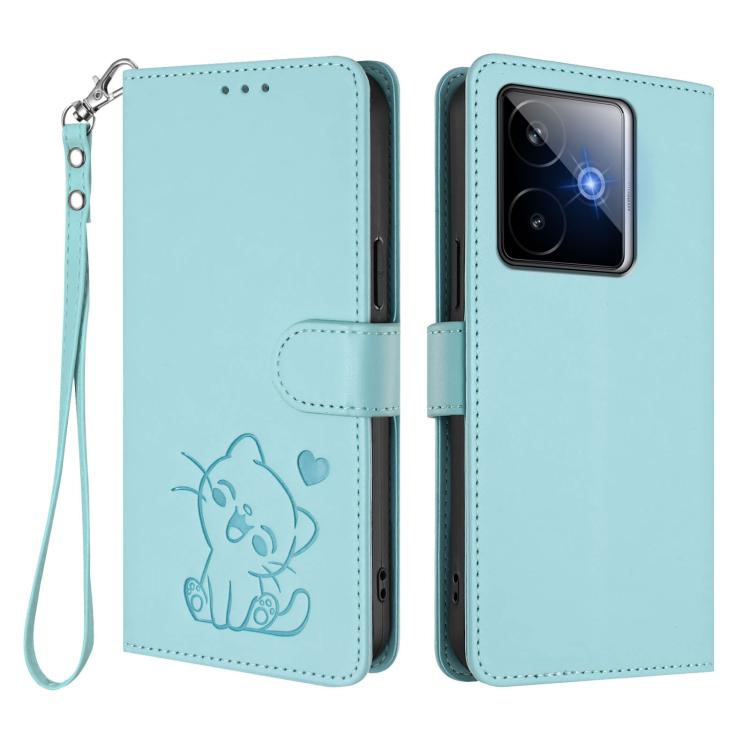 For Realme GT 7 5G India Embossed Heart Cat Leather Phone Case with Hand Strap