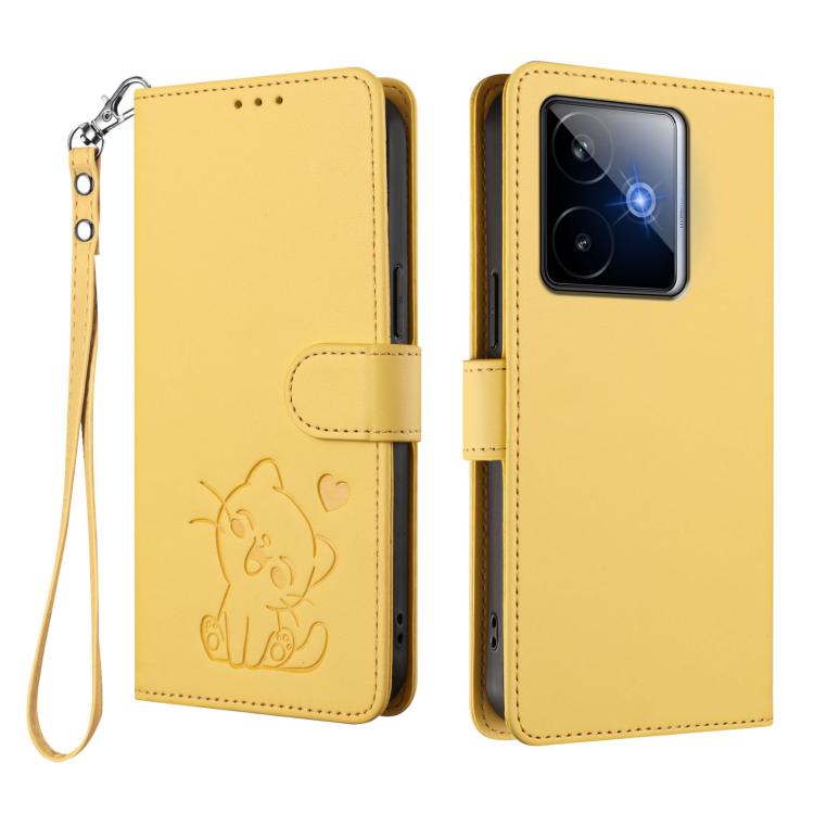For Realme GT 7 5G India Embossed Heart Cat Leather Phone Case with Hand Strap