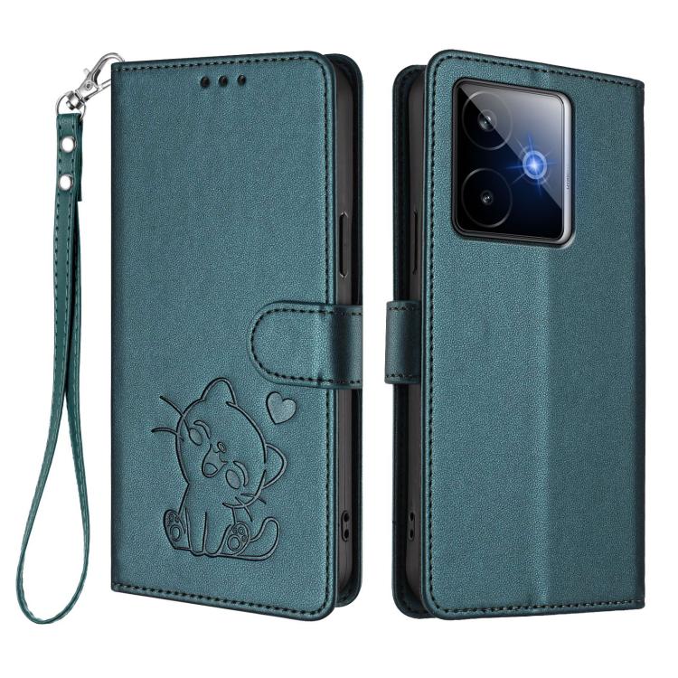 For Realme GT 7 5G India Embossed Heart Cat Leather Phone Case with Hand Strap