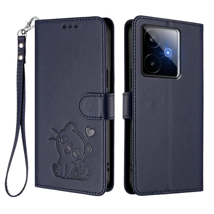 For Realme GT 7 5G India Embossed Heart Cat Leather Phone Case with Hand Strap