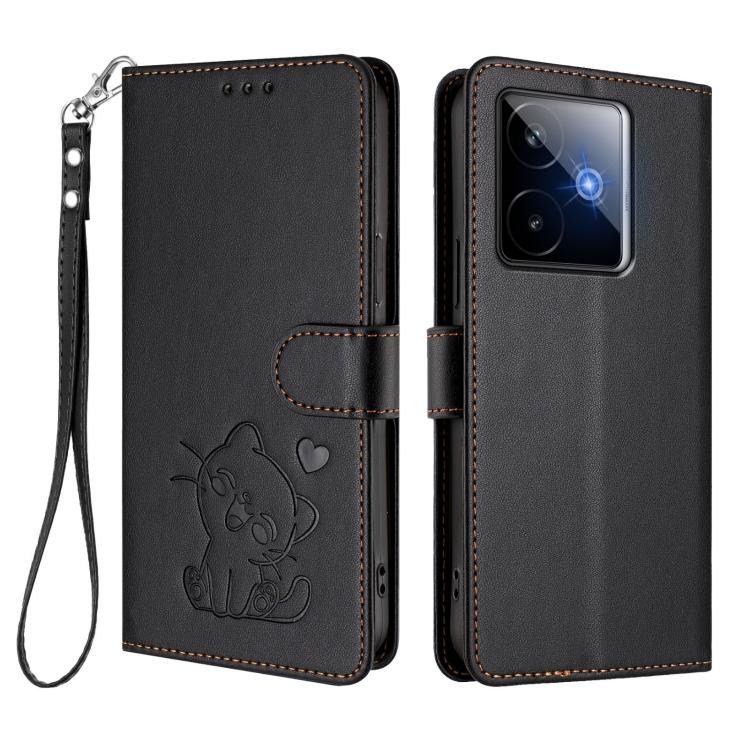 For Realme GT 7 5G India Embossed Heart Cat Leather Phone Case with Hand Strap