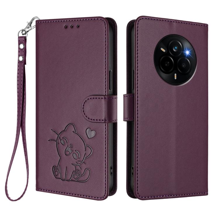 For Realme Narzo 80 Pro Embossed Heart Cat Leather Phone Case with Hand Strap