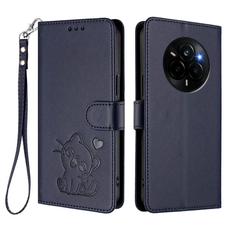 For Realme Narzo 80 Pro Embossed Heart Cat Leather Phone Case with Hand Strap