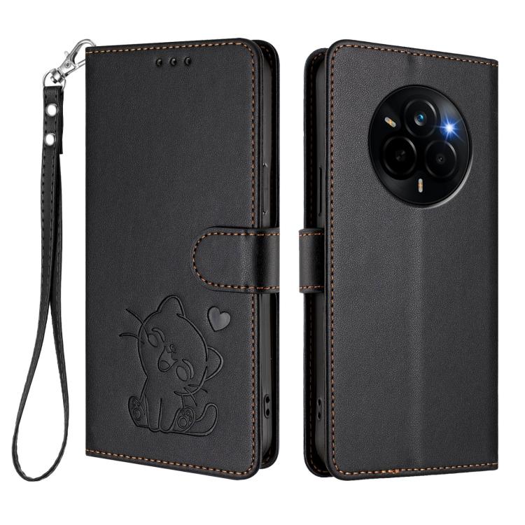 For Realme Narzo 80 Pro Embossed Heart Cat Leather Phone Case with Hand Strap
