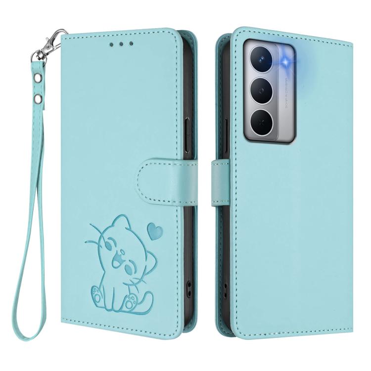 For Realme Narzo 80x Embossed Heart Cat Leather Phone Case with Hand Strap