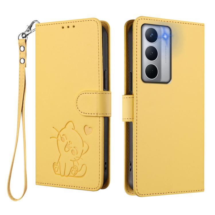 For Realme Narzo 80x Embossed Heart Cat Leather Phone Case with Hand Strap