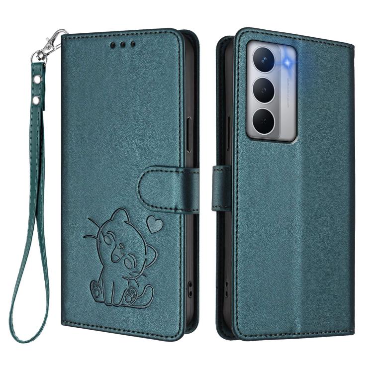 For Realme Narzo 80x Embossed Heart Cat Leather Phone Case with Hand Strap
