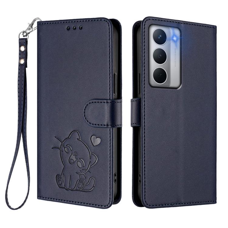For Realme Narzo 80x Embossed Heart Cat Leather Phone Case with Hand Strap