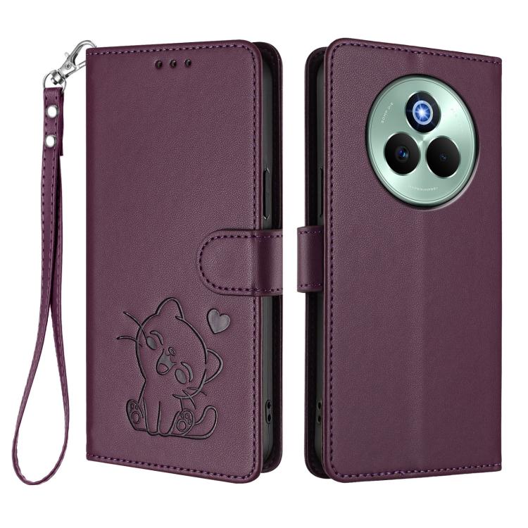 For Realme P3 Pro 5G Global Embossed Heart Cat Leather Phone Case with Hand Strap