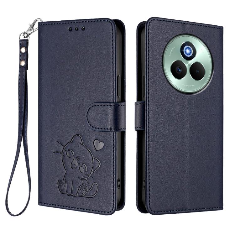 For Realme P3 Pro 5G Global Embossed Heart Cat Leather Phone Case with Hand Strap