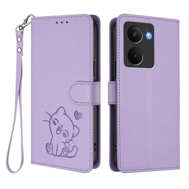 For Realme P3 Ultra 5G Global Embossed Heart Cat Leather Phone Case with Hand Strap