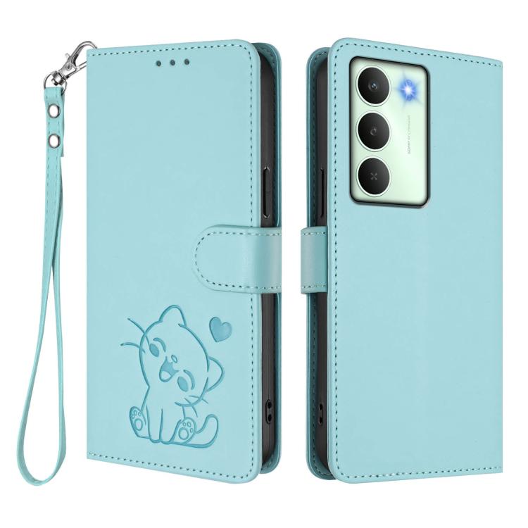 For Realme V70 5G / 14x Global / C75 5G Embossed Heart Cat Leather Phone Case with Hand Strap