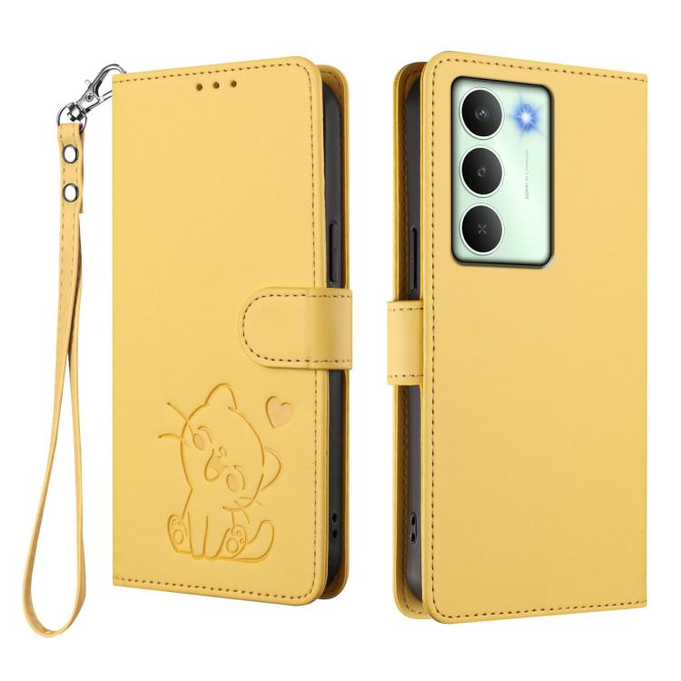 For Realme V70 5G / 14x Global / C75 5G Embossed Heart Cat Leather Phone Case with Hand Strap