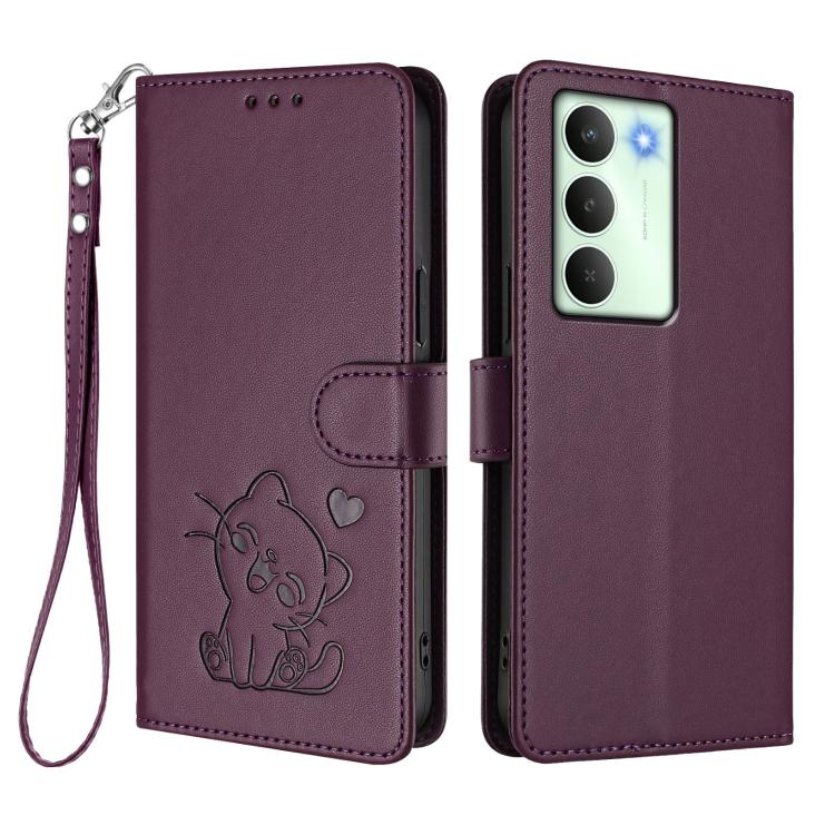 For Realme V70 5G / 14x Global / C75 5G Embossed Heart Cat Leather Phone Case with Hand Strap