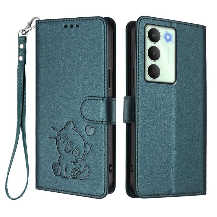For Realme V70 5G / 14x Global / C75 5G Embossed Heart Cat Leather Phone Case with Hand Strap