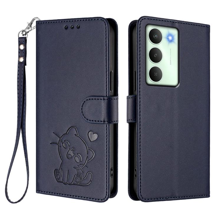 For Realme V70 5G / 14x Global / C75 5G Embossed Heart Cat Leather Phone Case with Hand Strap