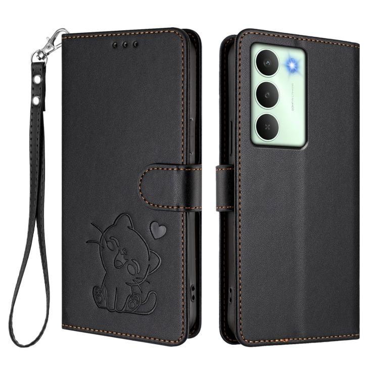 For Realme V70 5G / 14x Global / C75 5G Embossed Heart Cat Leather Phone Case with Hand Strap
