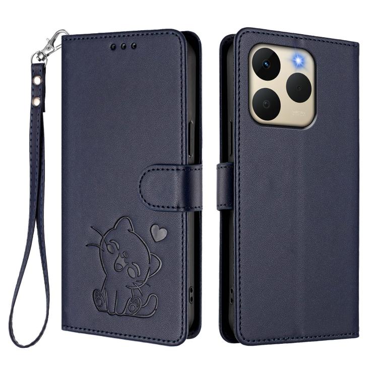For Realme 15T 5G Global Embossed Heart Cat Leather Phone Case with Hand Strap