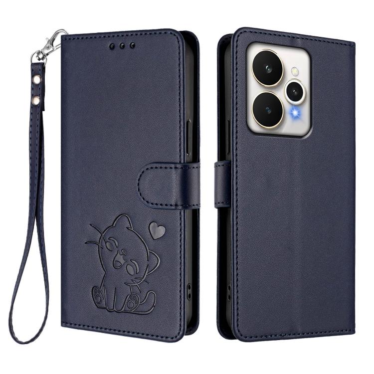 For Realme 15 / 15 Pro 5G Global Embossed Heart Cat Leather Phone Case with Hand Strap