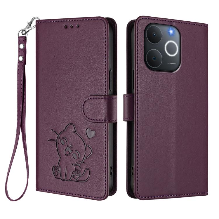 For Realme Note 70 / Note 70T 4G / C71 4G India Embossed Heart Cat Leather Phone Case with Hand Strap