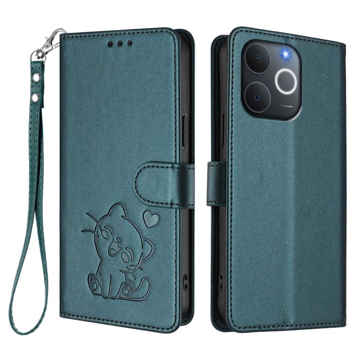 For Realme Note 70 / Note 70T 4G / C71 4G India Embossed Heart Cat Leather Phone Case with Hand Strap